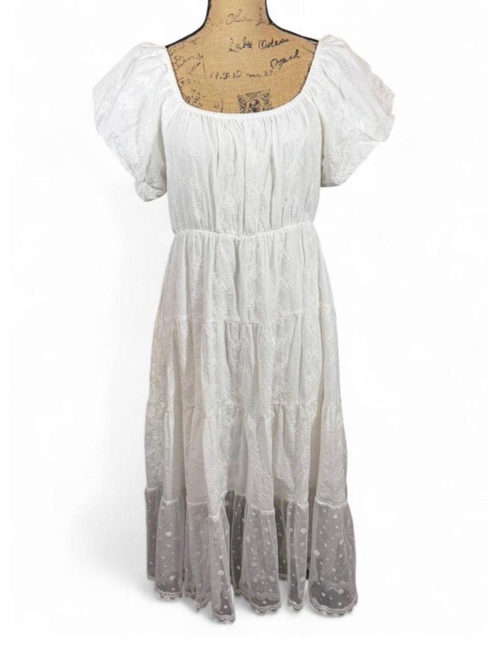 White Cottagecore Maxi Dress Puff Sleeve Prairie Fairycore Listicle M